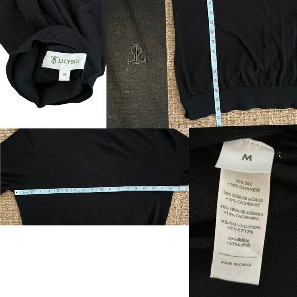 LilySilk Black Silk-Cashmere Turtleneck Top – Short Sleeve, Size M - Picture 4 of 4